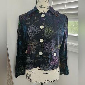 Black Velvet Blazer with Cosmic Pattern